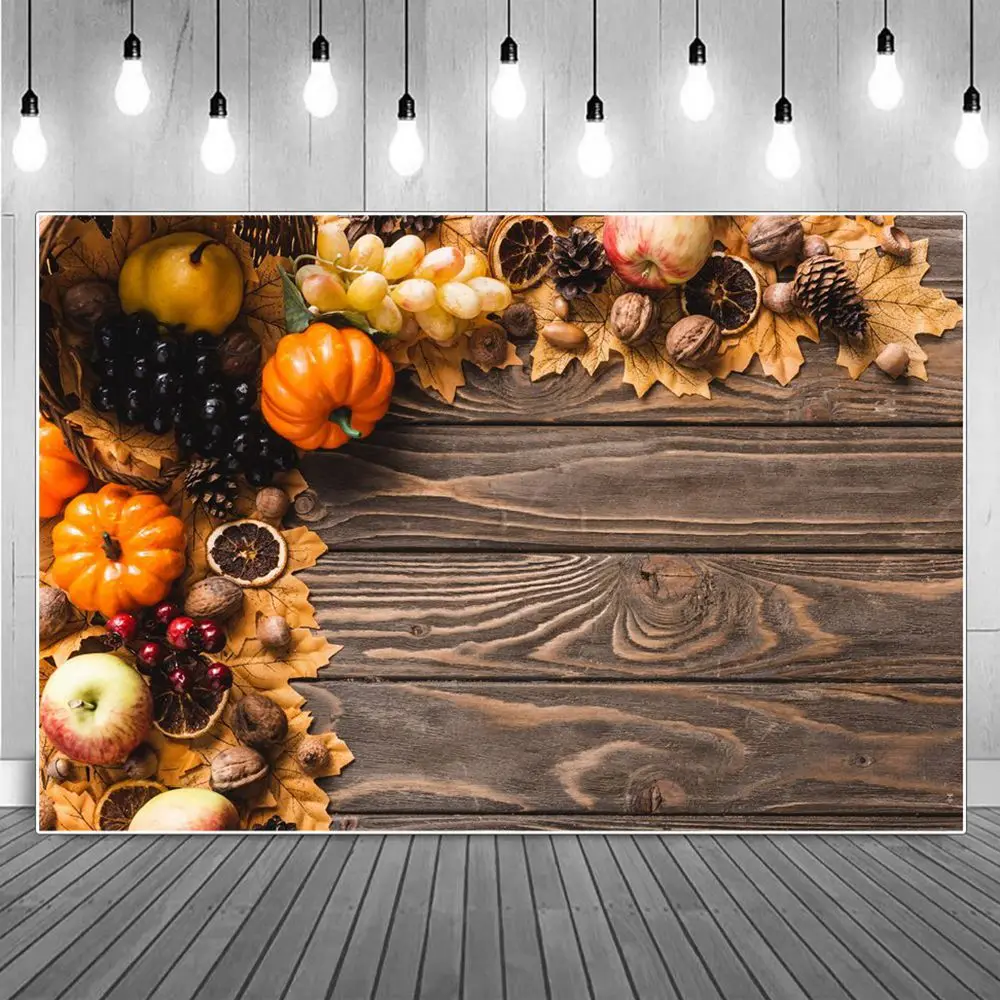 

Autumn Ripe Pumpkins Harvest Photography Backgrounds Wooden Boards Flat Lay Celebration Backdrops Photographic Portrait Props