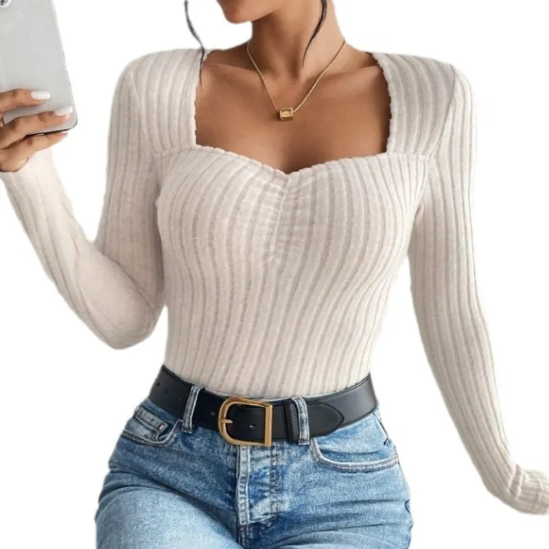 Черный вязаный свитер с длинными рукавами для женщин Осенний сексуальный