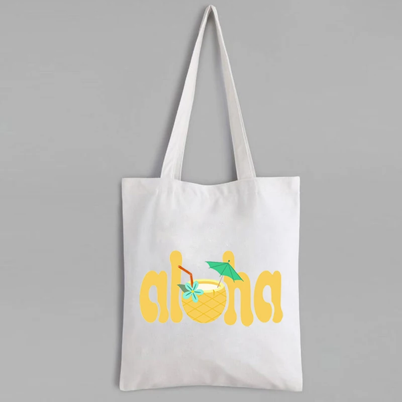 

Пляжные холщовые сумки Aloha, забавные пляжные сумки для покупок, Мультяшные персонализированные сумки для покупок без молнии, модные корейск...
