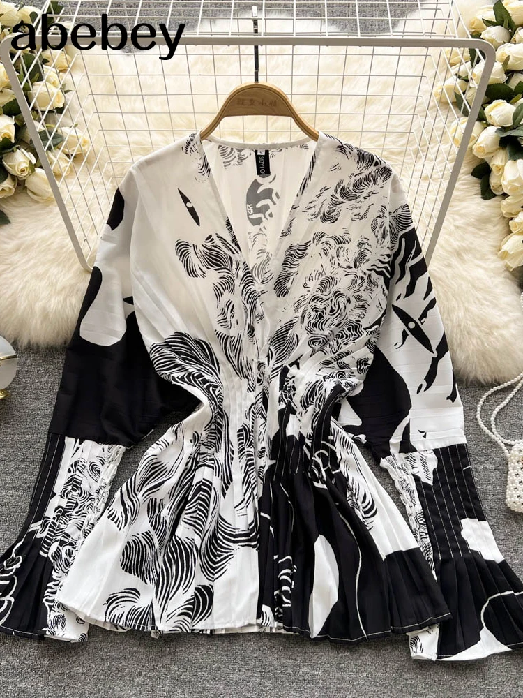 

Sexy Draped Chiffon Blouse For Women Elegant V-Neck Long Sleeve Tops Female Slim Party Shirts 2022 New Fashion