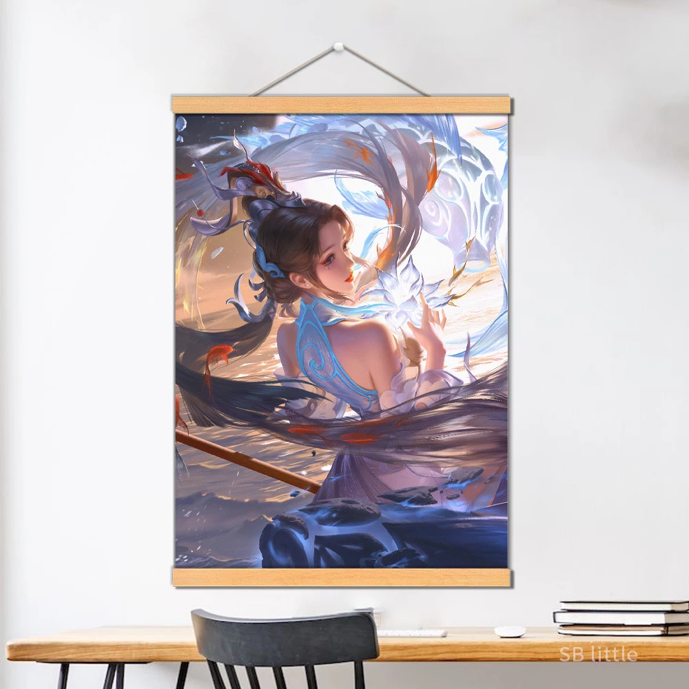 Honor of Kings Chinese Anime Girls Video Game Canvas Painting Poster Wall Hanging Scroll Tapestry Gamer Gaming Room Decor