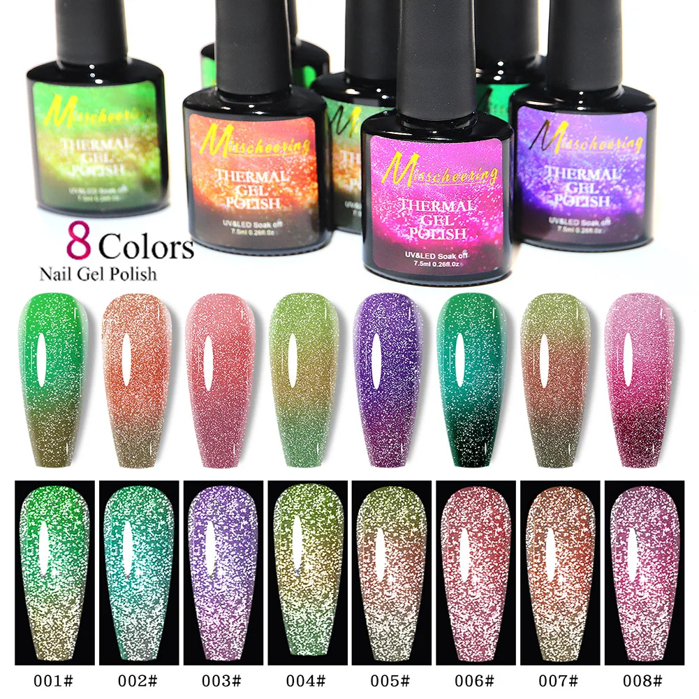

Color Changing Thermal Gel Polish Temperature Gel Aurora Glitter Nail Varnish Soak Off UV LED Gel Lacquers Nail Art