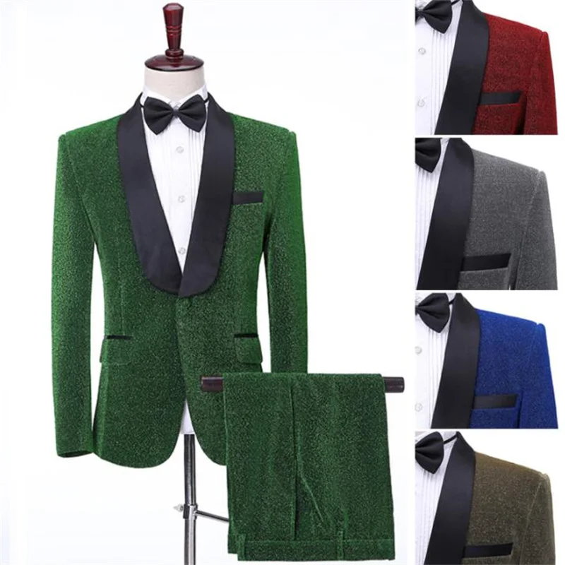 Colored bright silk blazer men formal dress latest coat pant designs singer stage marriage suit men wedding suits for men's