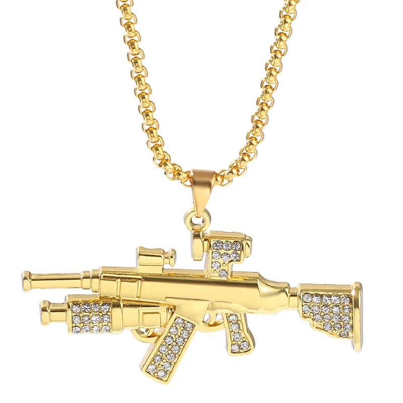 Фото AK47 цепочка со стразами, ожерелье в стиле хип-хоп Uzi, подвеска-пистолет, ювелирные изделия в стиле стимпанк для мужчин и женщин, аксессуар из сплава №1