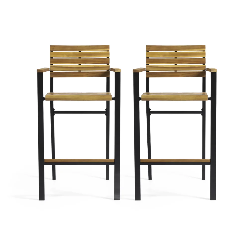 

Liam Modern Industrial Acacia Wood Barstool, Set of 2, Teak, Black
