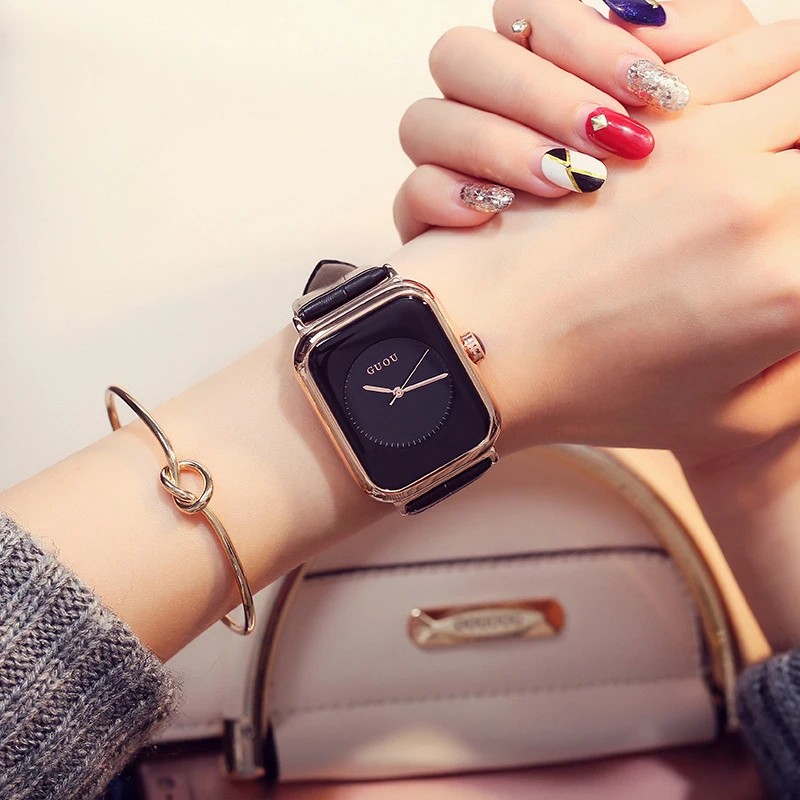 

Простые Женские Часы GUOU, кварцевые наручные часы с резиновым ремешком