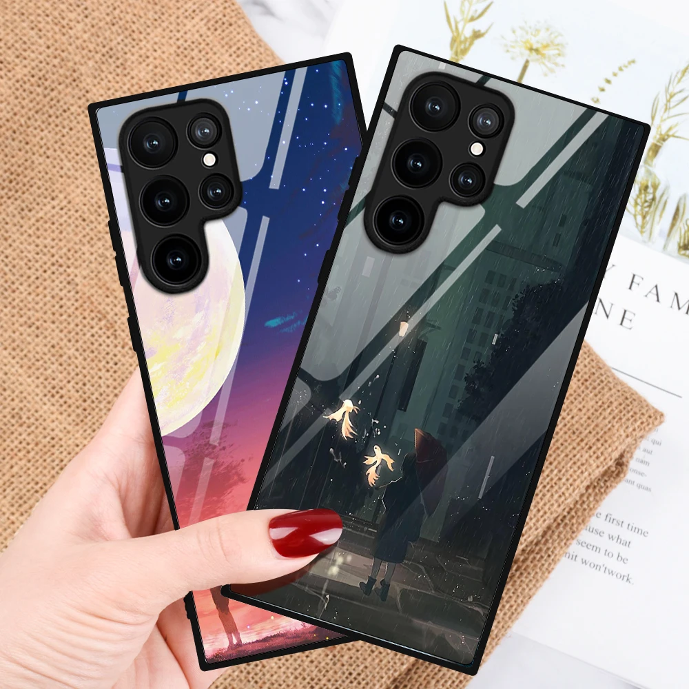 Чехлы для телефонов SAMSUNG Galaxy S22 Мультяшные стеклянные чехлы из аниме S10 Plus S10e Note 10 20