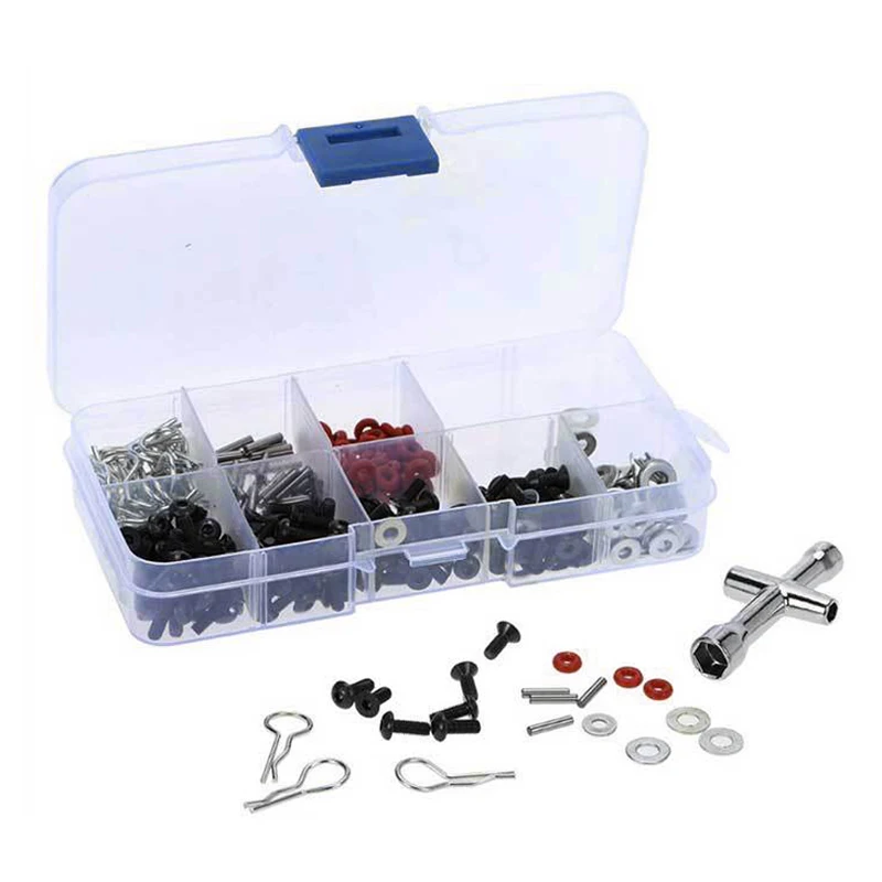 

270Pcs 1/10 Variety Sizes Hexagon Wrench Flat Washer Shell/Pin Buckle With Screws Plastic Box For HSP RC Car