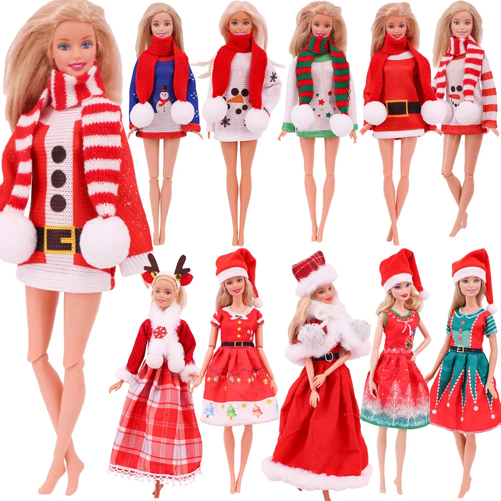 

Kawaii Cute Barbies Christmas Fashion Clothes Sweater+Scarf Doll Accessories Clothes Fit 11.5 Inch Doll Kids Toys Birthday Gift