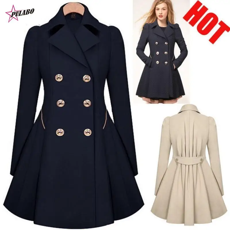 

Autumn Winter Coat For Women Adjustable Waist Slim Solid Black Coat Beige Black Long Jackets Female Outerwear
