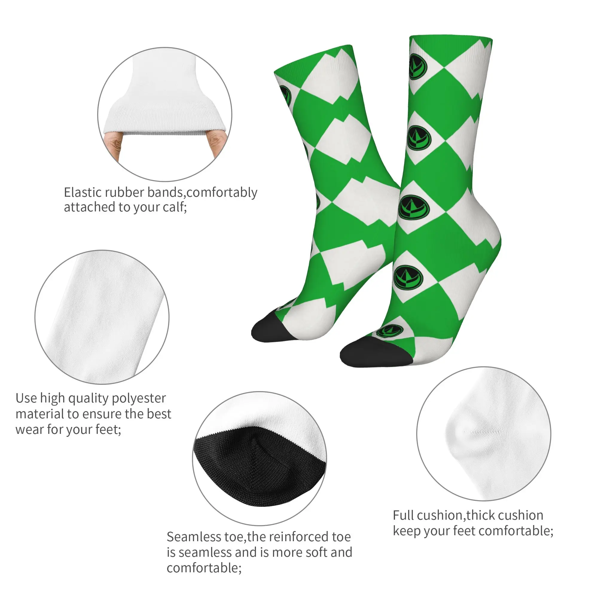 Фото Модные мужские носки Harajuku Green Coin Sock из полиэстера, спортивные женские носки Power R-Ranger, весна-лето-осень-зима №3