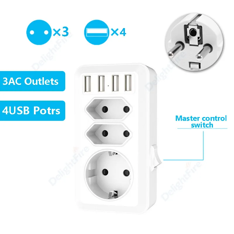 

EU Electrical Outlets With USB Power Strip 3 Ports Swtich Control Wall Socket Standard Power Extension Converter Plug Adapter