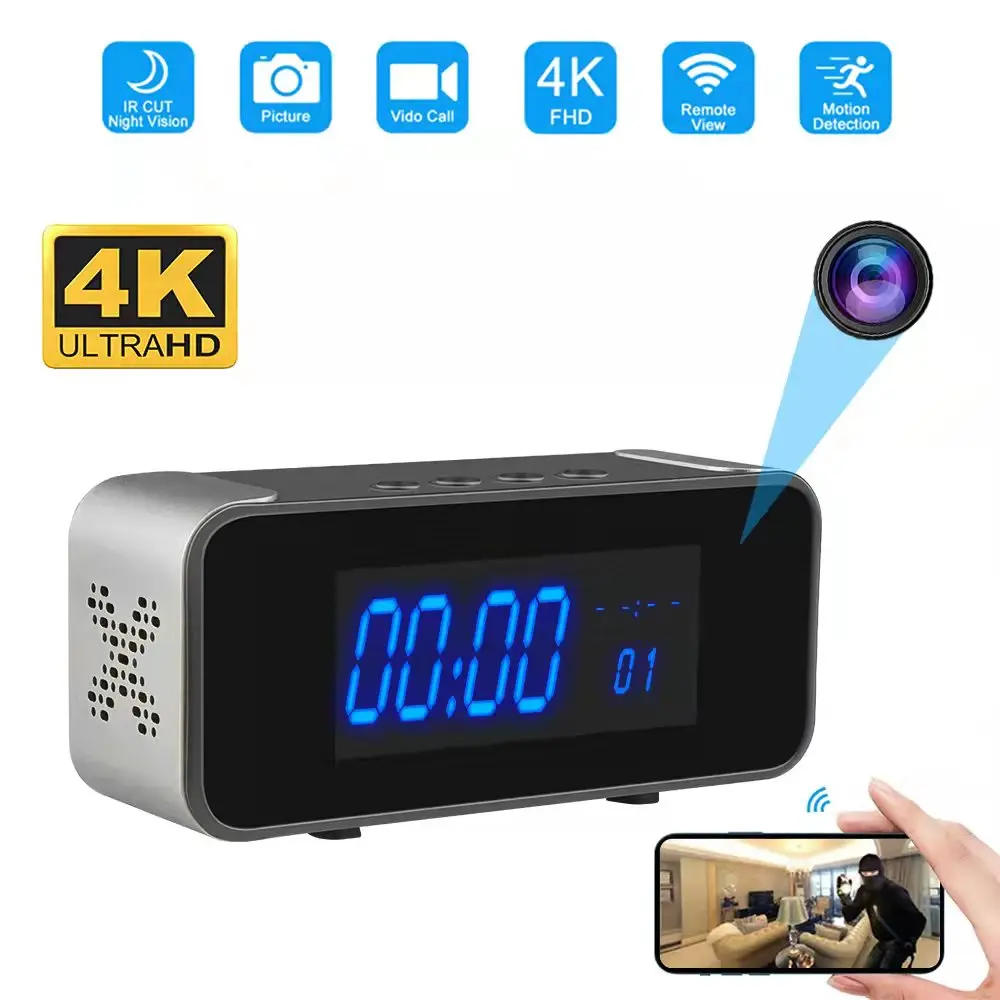 

3 In 1 Bluetooth Speaker Alarm Clock Mini Wifi Camera Monitor Indoor Wireless IP Cam Monitoring Recorder Surveillance Security