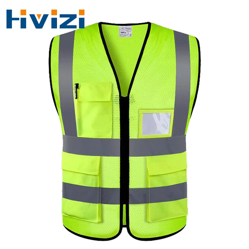 Высокопрочный жилет высокой видимости Hi Vis VIZ, жилет из светоотражающей сетки, жилет безопасности со множеством карманов и светоотражающими...