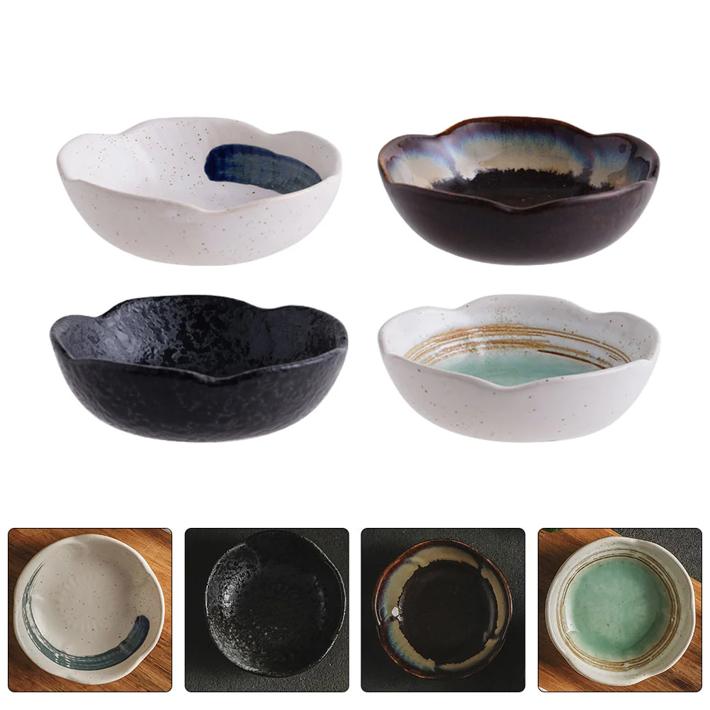 

4Pcs Kitchen Dipping Dish Ceramic Soy Sauce Dish Household Spice Dish Ceramic Vinegar Bowl