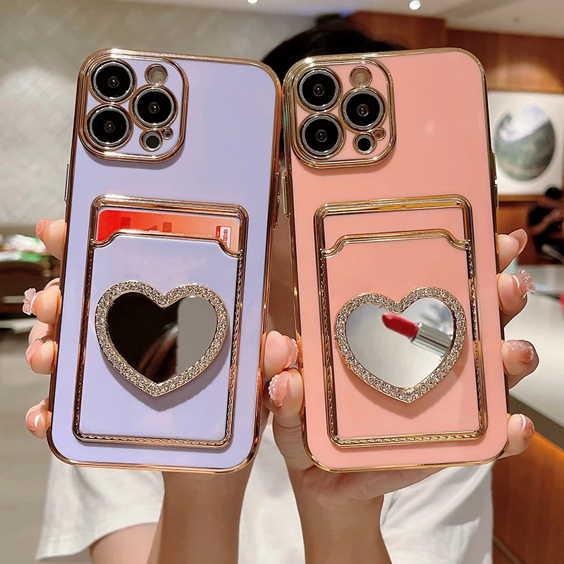 

Luxury Plating Silicone Card Holder Phone Case For iPhone 14 13 12 11 Pro Xs Max XR X 8 7 Plus SE Ultra-thin Wallet Back Cover