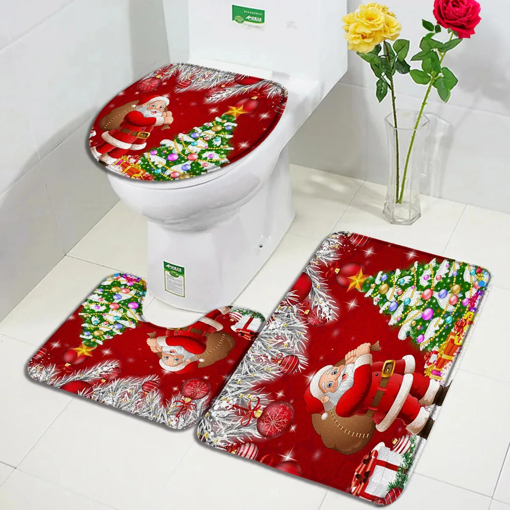 Красный Рождественский коврик для ванной Набор Забавный Санта-Клаус