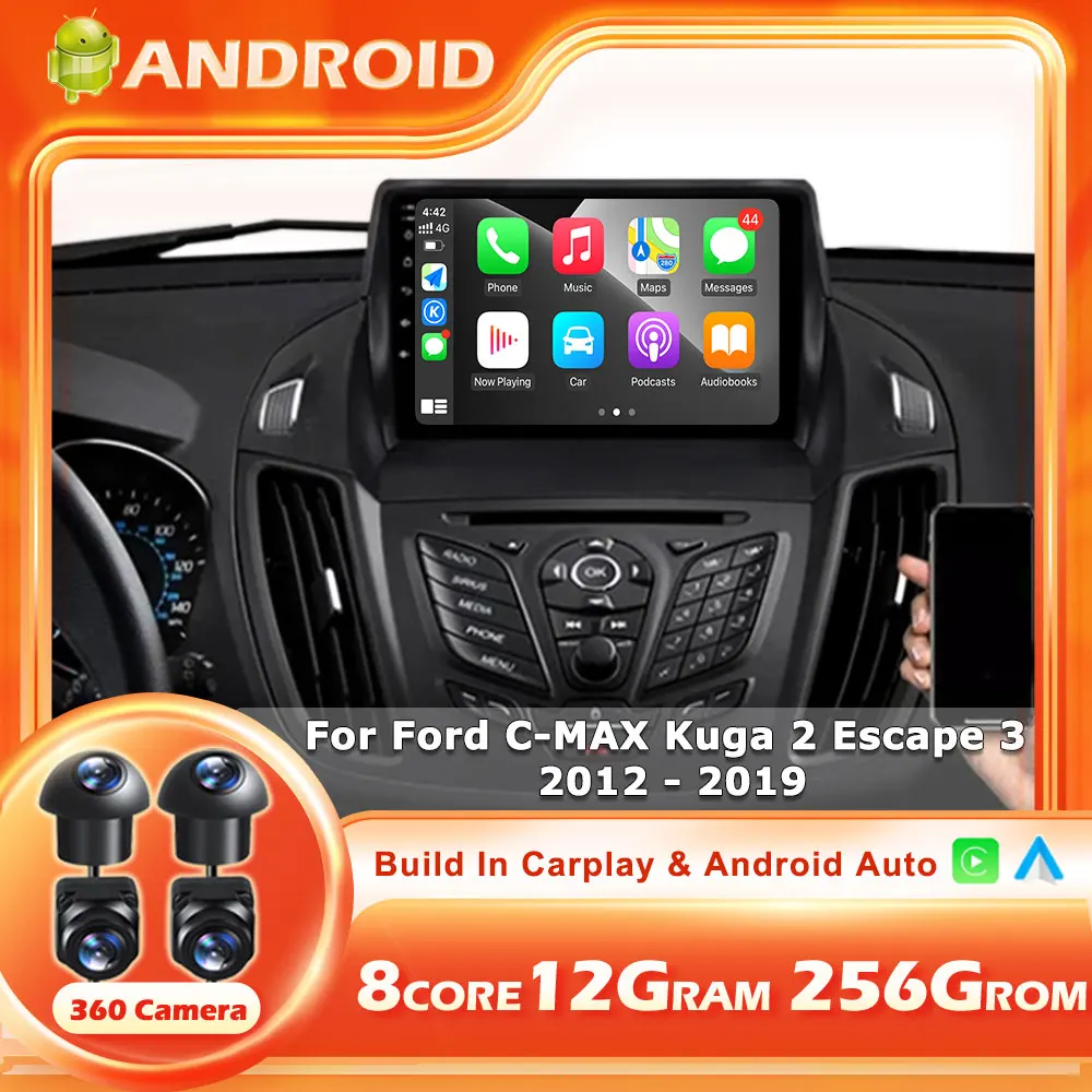 Для Ford C-MAX Kuga 2 Escape 3 2012-2019 Android Auto 5G Wi-Fi Автомобильный радиоприемник Carplay
