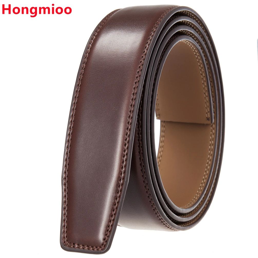 Hongmioo No Buckle 3.5cm Width Cowskin Genuine Leather Belt Men Without Automatic Buckle Strap Male Black Brown