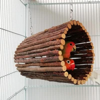 parrot hanging wooden tunnel chew toys with hook cage accessories for cockatiel hamsters chinchillas guinea pigs
