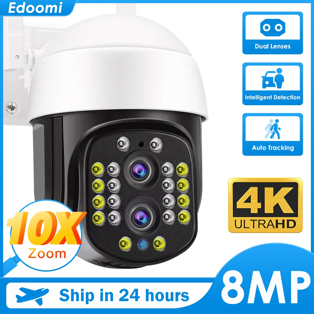 

4K 8MP WiFi Camera Outdoor PTZ 10X Zoom Smart CCTV Video Surveillance 2K 4MP Dual Lens Security IP Cam Auto Tracking P2P