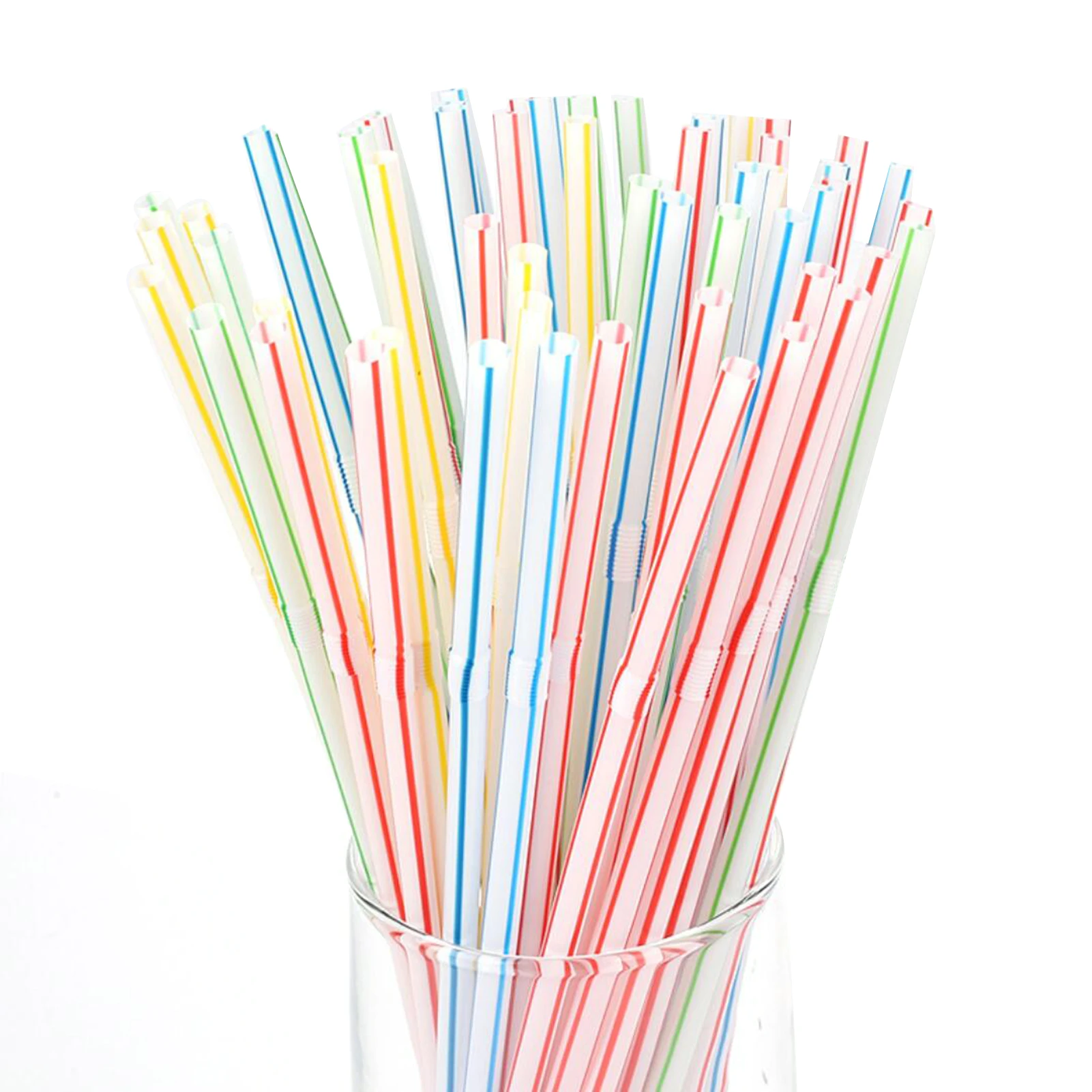 

100 PCS Plastic Drinking Straws Multi-Colored Striped Bendable Elbow Straws Party Events Alike Supplies Color Random