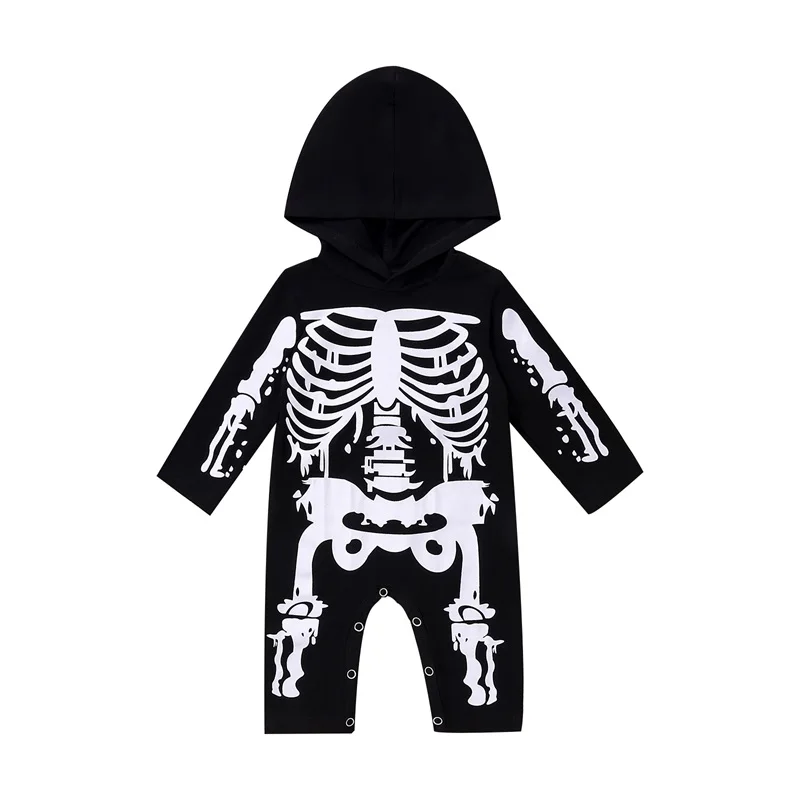

Newborn Baby's Clothes Boy Jumpsuit Halloween Skull Skeleton Print Casual Long Sleeve Hooded Rompers Children's Clothing Set