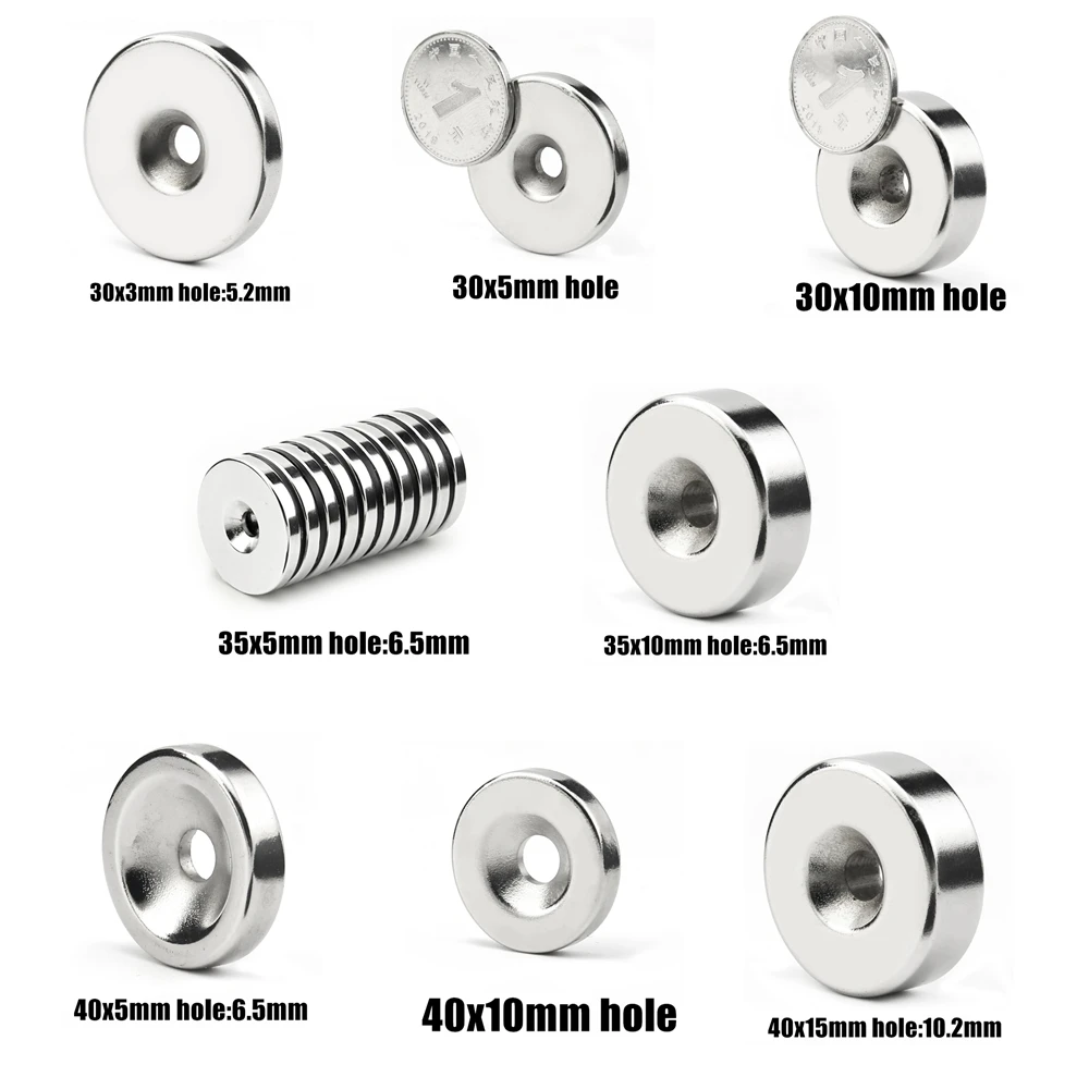 

Суперпрочные Круглые неодимовые потайные кольцевые магниты с отверстием 30-40 мм, редкоземельные магниты N35