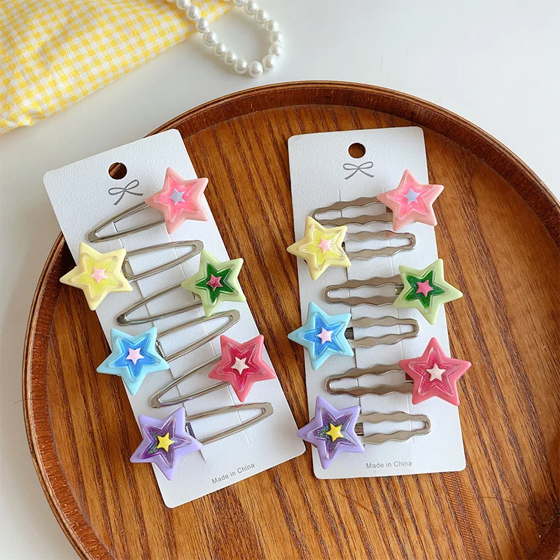 

Color Plastic Glittery Powder Star Pentagrams Hair Clips For Girl Kids Cute Kawaii Sweet Simple Hairpin Fashion Accessories Gift
