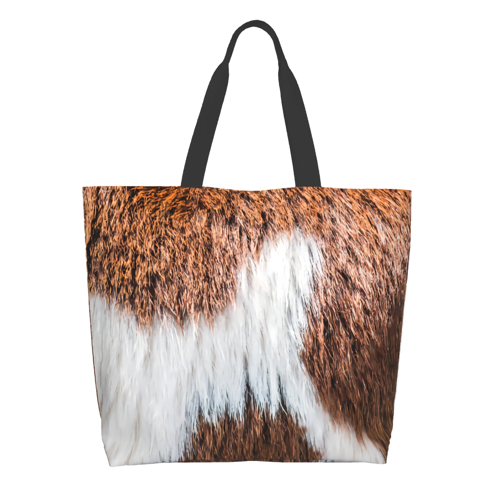 

Brown Cow Hide Print Canvas Tote Bag for Women Reusable Grocery Bags Bulk Large Casual Shopping Shoulder Handbag Storage