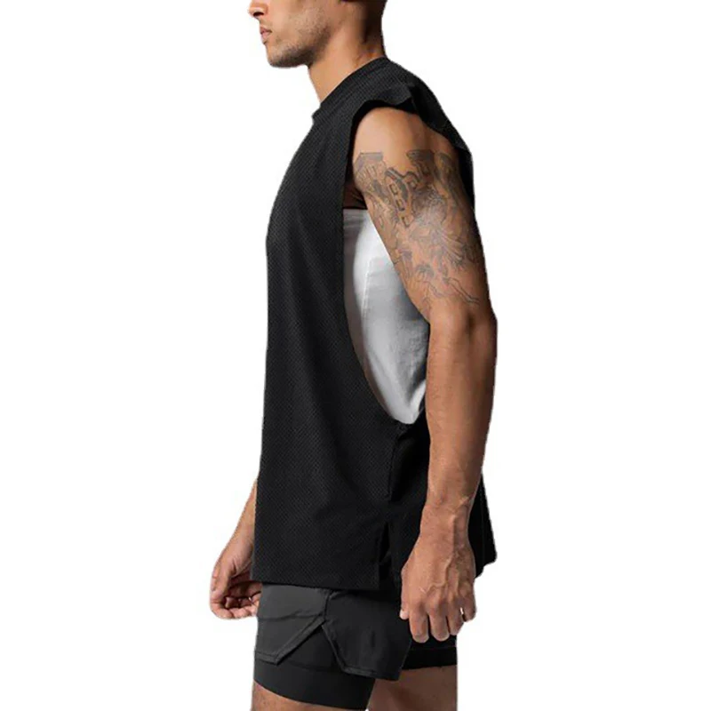 

New Fashion Mesh Open Side Cut Off Gym Tank Top Men Bodybuilding Sleeveless Shirts Fitness Clothing Casual Singlets Workout Vest