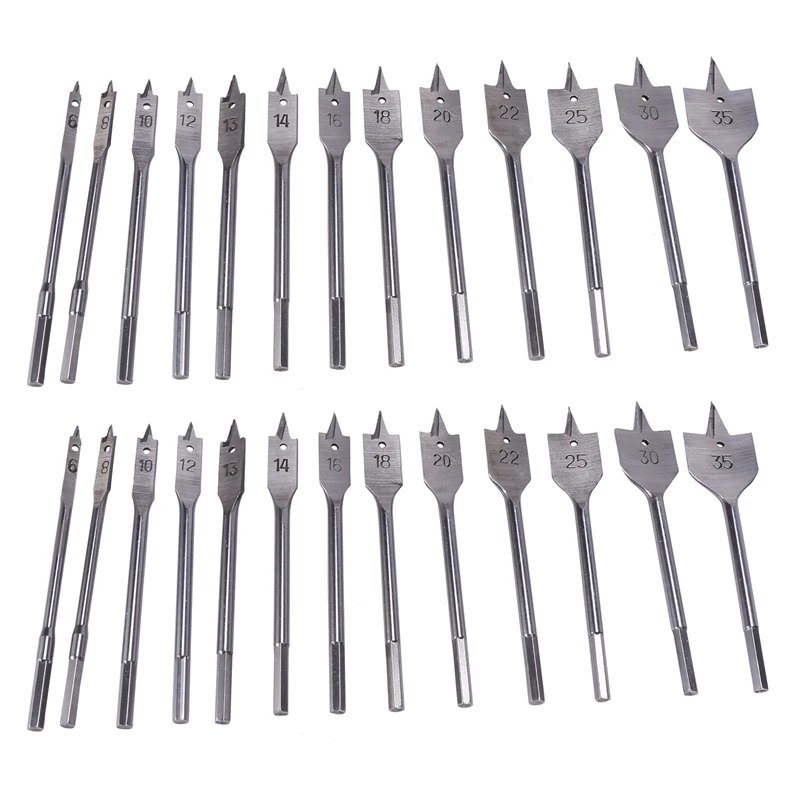 

26Pcs Flat Spade Drill Bits Set Metal Bit Kit Hex Shank Woodworking Tool Accessories