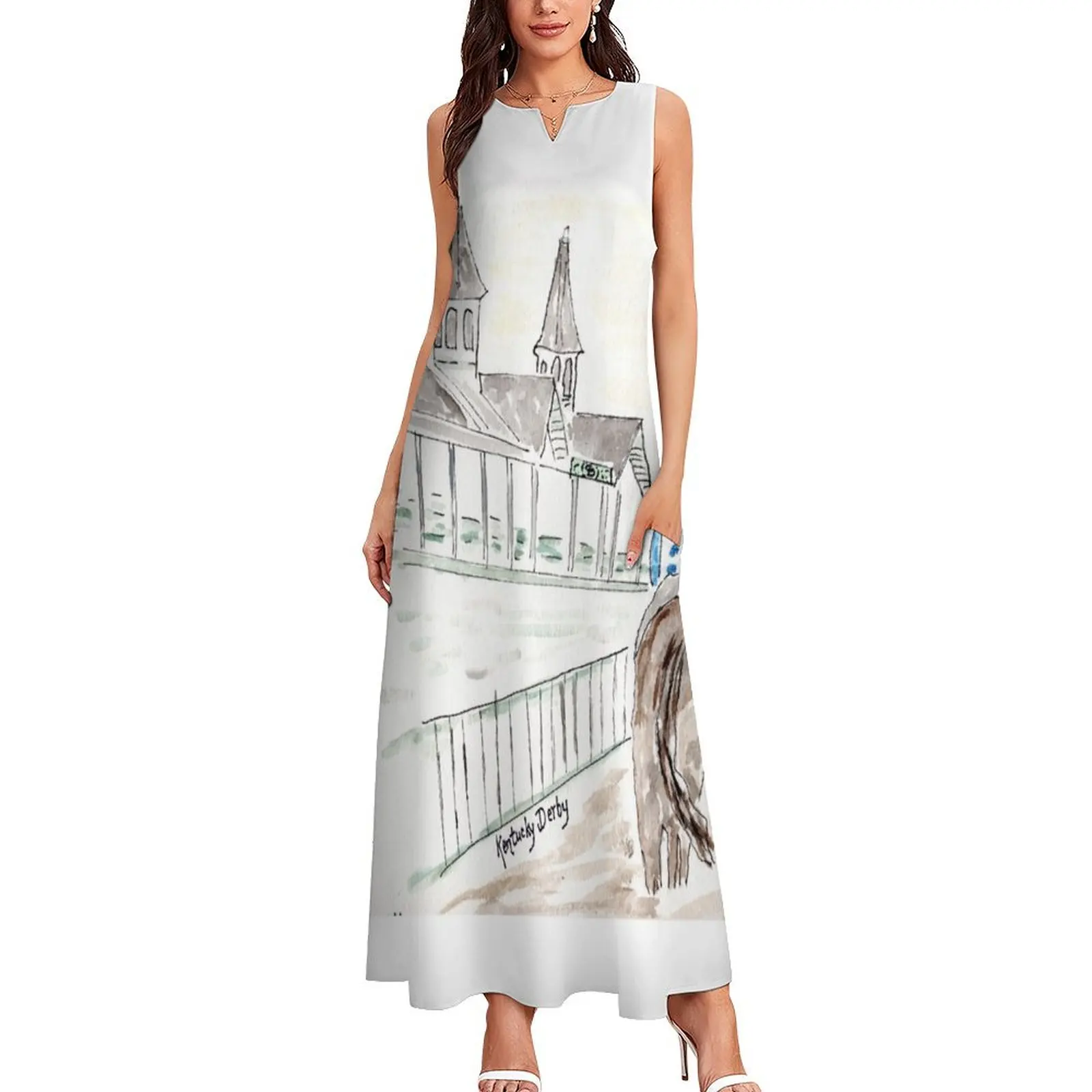 Жокей на лошади акварель Кентукки Дерби Луивиль КИ Южное длинное платье пляжное