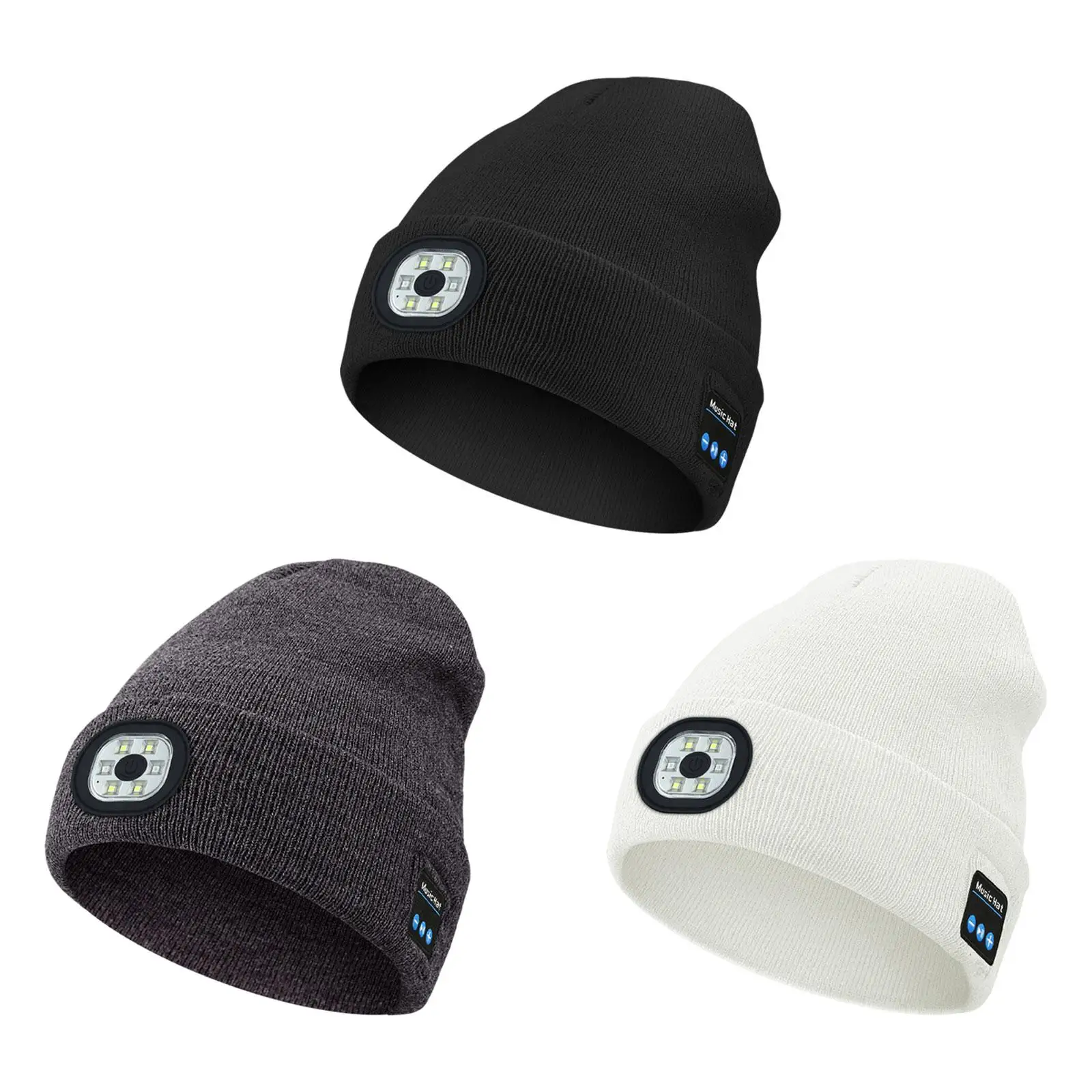 

Bluetooth облегающая музыкальная шапка с ночным освещением, Стильная универсальная теплая зимняя шапка, съемный телефон со встроенными динамиками для мужчин
