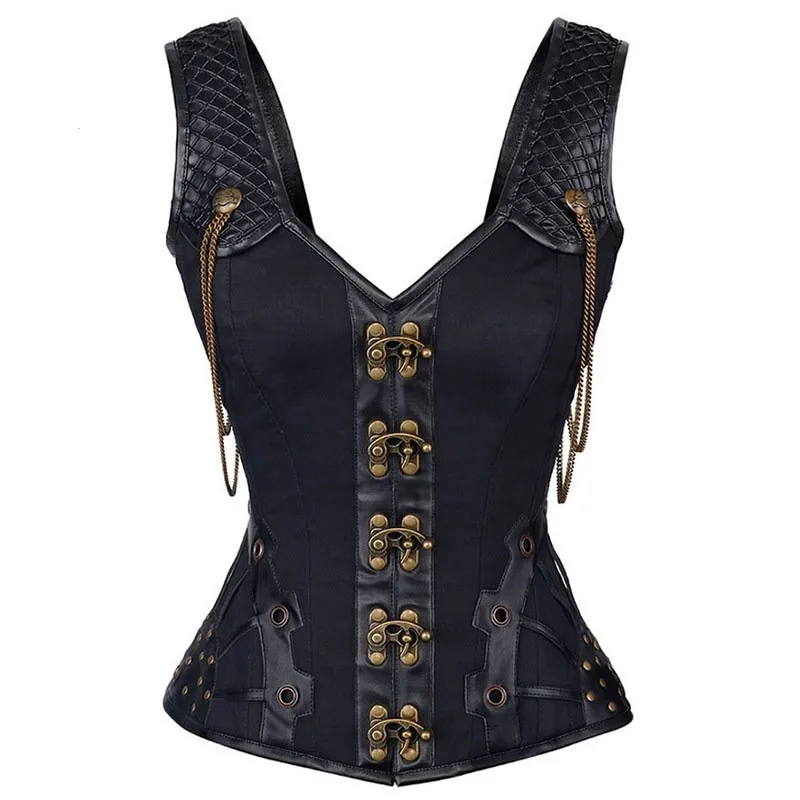 

Steampunk Gothic Corset Brown/Black Jacquard Lace Up Boned Overbust Bustier Clubwear Body Shaper Plus size S-6XL costume