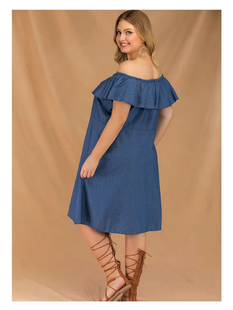 Women new one-shoulder high-grade loose plus size A denim dress vestidos femininos frete grátis  party dress
