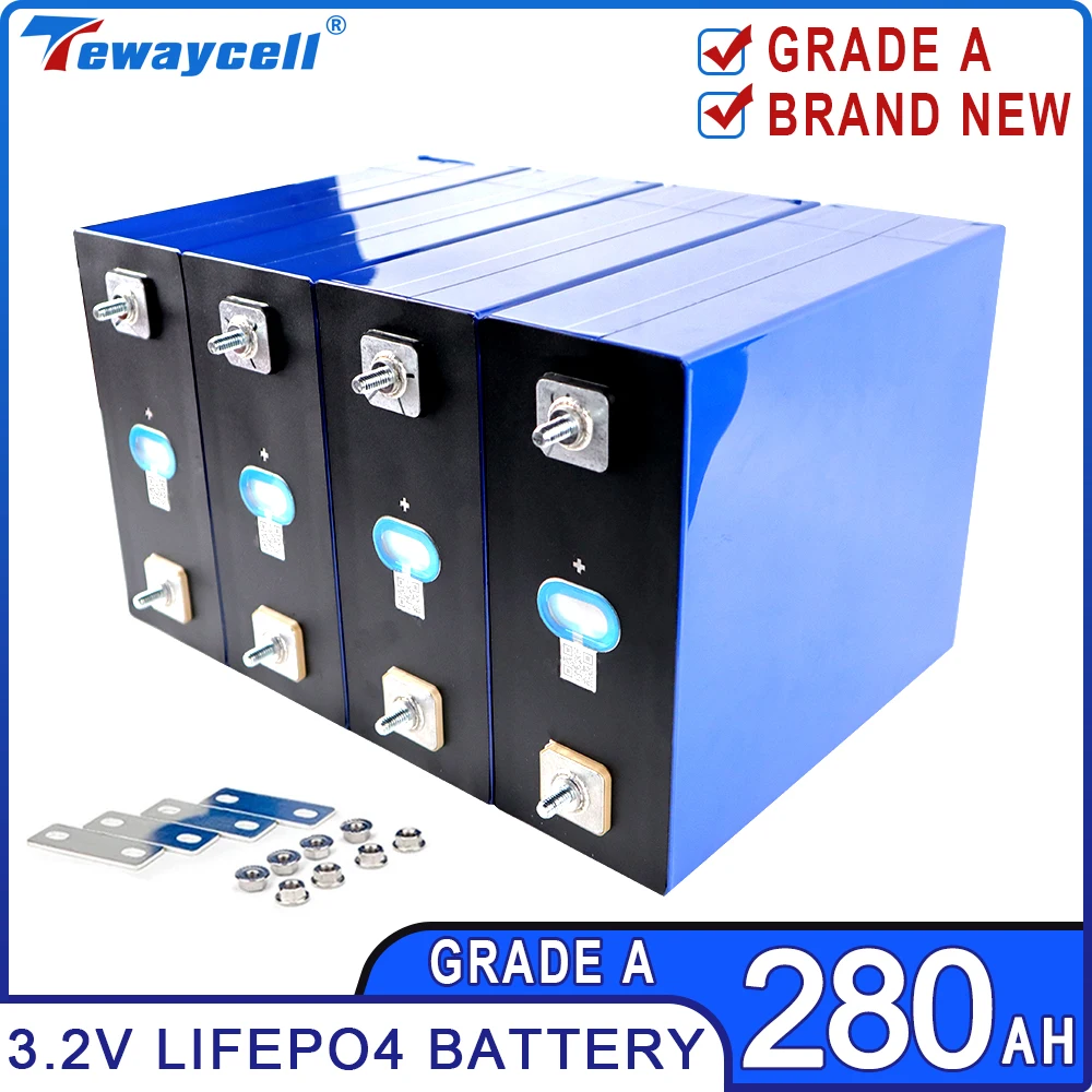 

4pcs 280Ah 3.2V New Grade A Lifepo4 Rechargable Battery 12V Lithium Iron Phosphate Prismatic Solar Cell Batteries EU US TAX FREE
