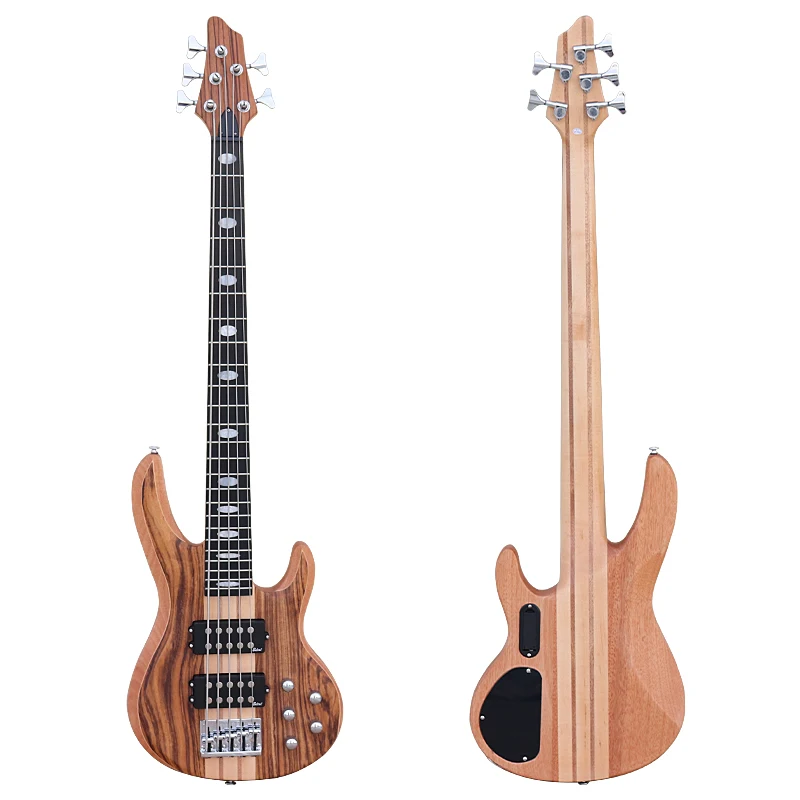 

5 String Hickory Wood Top Active Neck Through Professional Electric Bass Guitar 43 Inch Solid Okoume Wood Body Bass Guitar