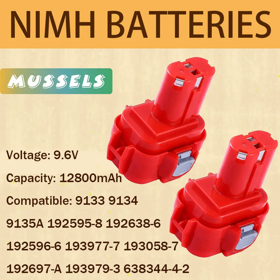 

2022 12800mah pa09 replacement battery compatible with Makita 9.6V battery 193058-7 193977-7393977-78-31 9133 9134 9135a battery