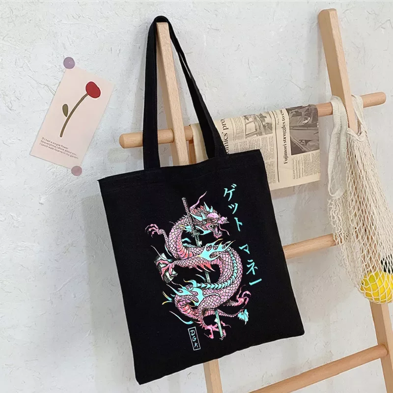 Anime Print Punk Canvas Bag Harajuku Shopper Large Capacity Women's Bag Vintage Classic Shoulder Bag Handbag Gift Bag