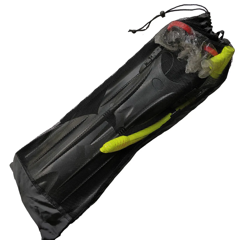 Mesh Drawstring Bag for Snorkelling Equipment Scuba Diving Fins Backpack Goggles Mask Long Flippers Net 72 * 28cm Black