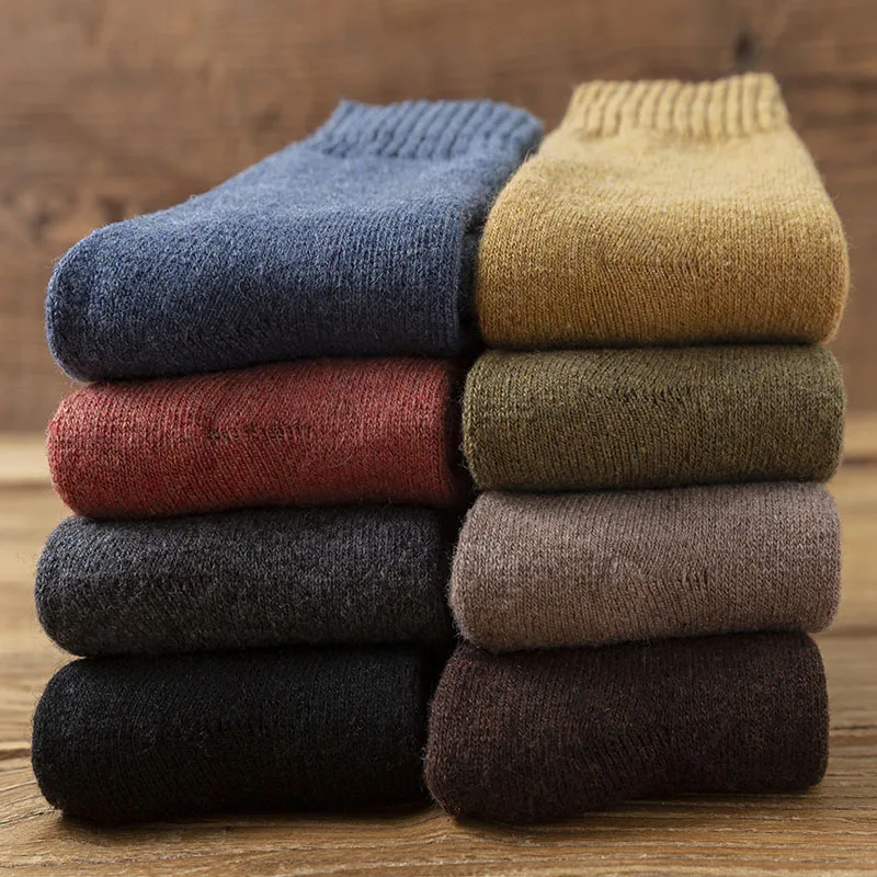 Winter Women's Merino Wool Socks Thick Warm Harajuku Retro Solid Color Casual Cashmere Socks 5 Pair