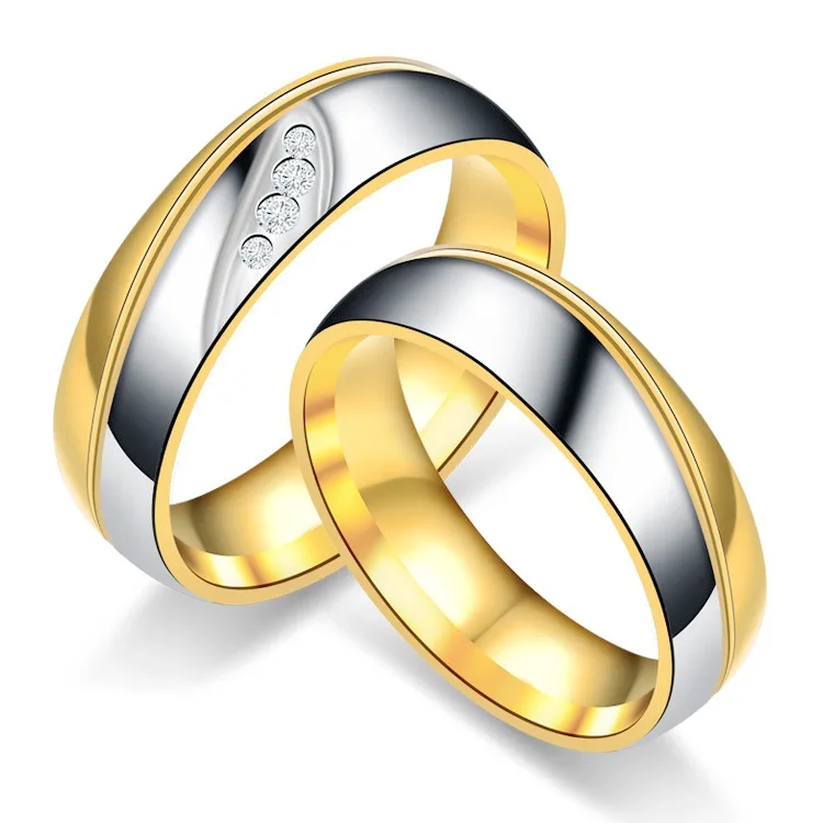 

WANGAIYAO new fashion two-color intergold titanium steel couple ring personality simple diamond encrusted ring wedding anniversa