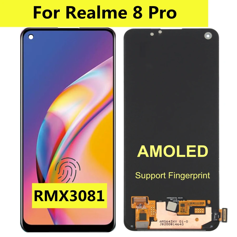 

ЖК-дисплей AMOLED 6,40 дюйма для Realme 8 Pro с сенсорной панелью, стеклянный экран в сборе для Realme 8 Pro RMX3081, ЖК-дисплей