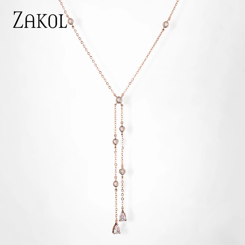 

ZAKOL New Arrival Fashion Cubic Zirconia Long Tassel Chains Necklaces Exquisite Choker Necklace Accessories for Women NP2276