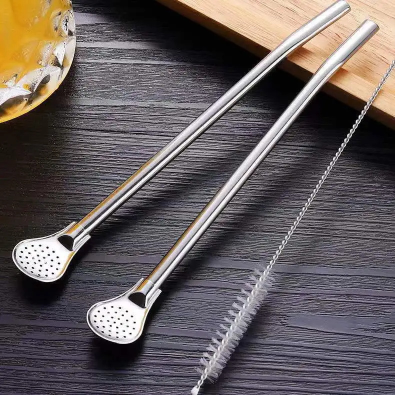 

Stainless Steel Drinking Straw Spoon Tea Filter Detachable Reusable Metal Straws with Brush Drinkware Bar Party Tool Accessories