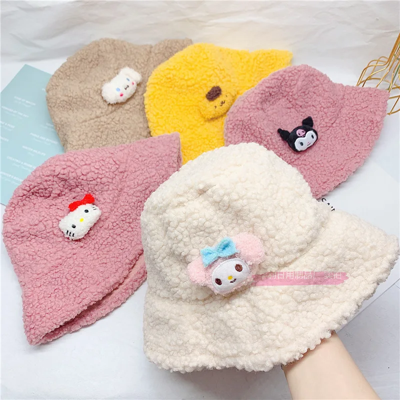 

Sanrio Hello Kitty Plush Basin Cap Cinnamoroll Kuromi Kawaii Anime Cartoon Cute Student Winter Warm Fisherman's Hat Girls Gifts