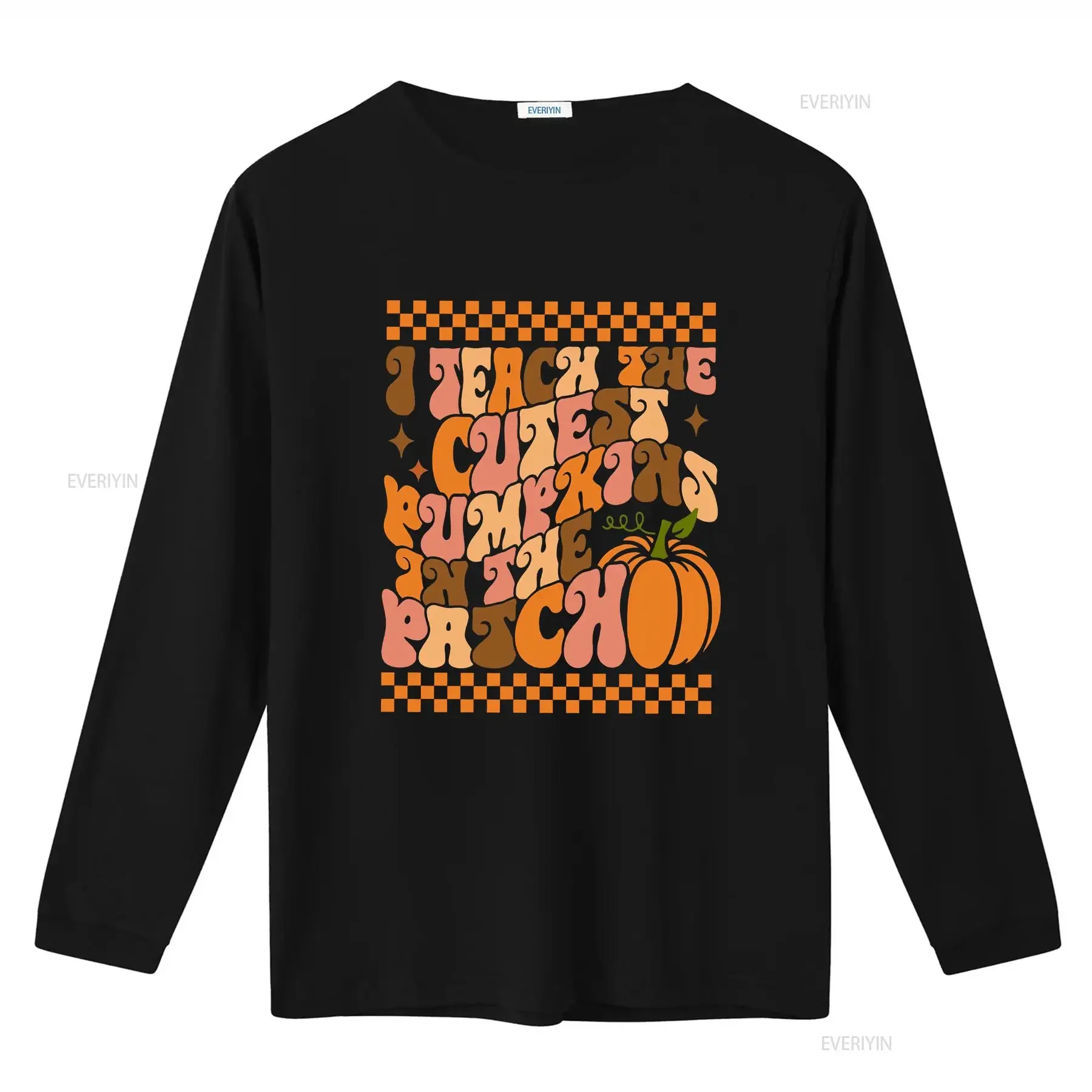 Фото Футболка с цветочным принтом и тыквами для учителей, в стиле бохо, осенняя, ретро, на Хэллоуин, с надписью «Я учу самых милых учеников-тыквам», винтажная, дизайнерская одежда с эффектом потертости №3