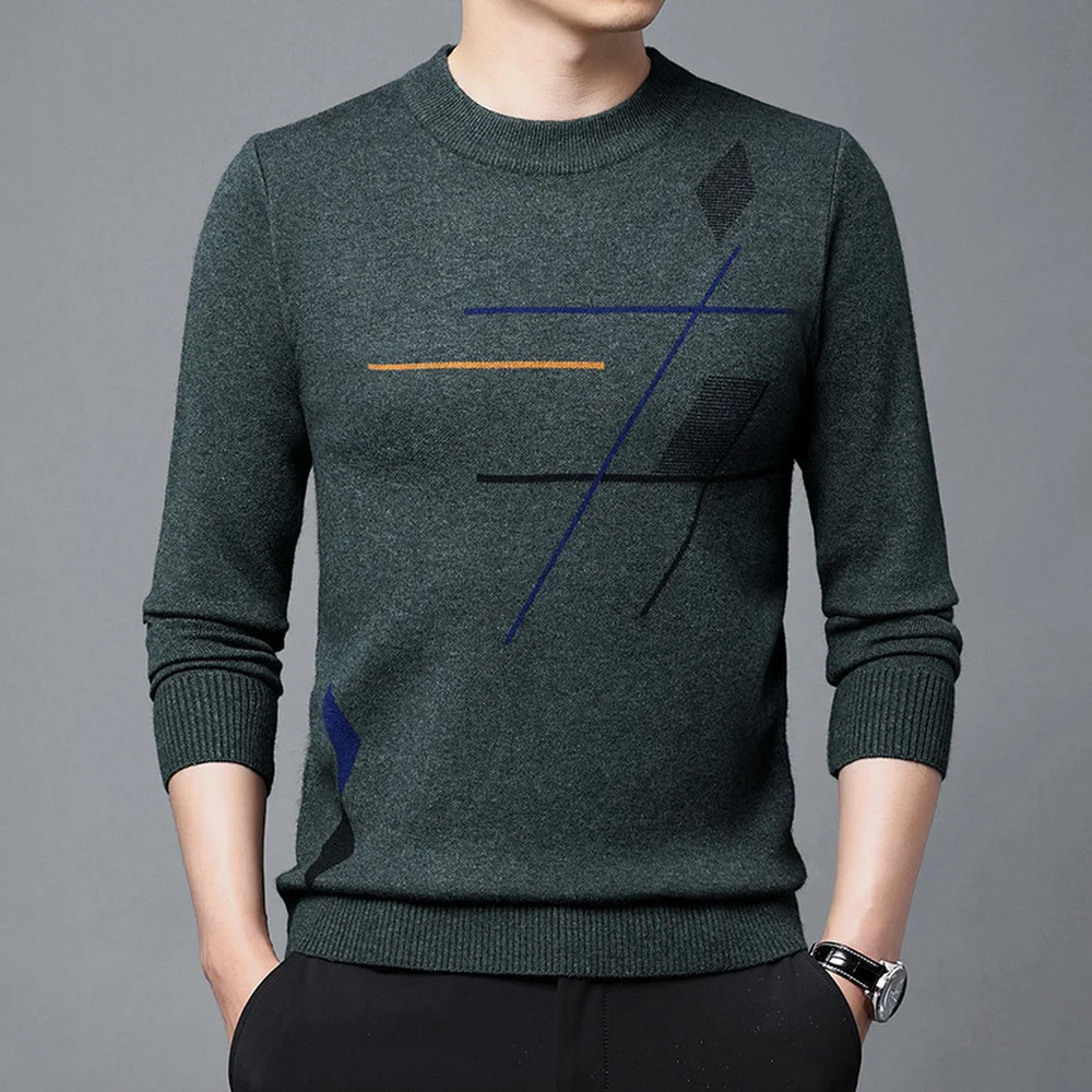 Covrlge Spring Winter Men's Crew Neck Sweater Casual New Jacquard Knit Pullover Sweater for Men Warm Long Sleeve Top Male MZM166