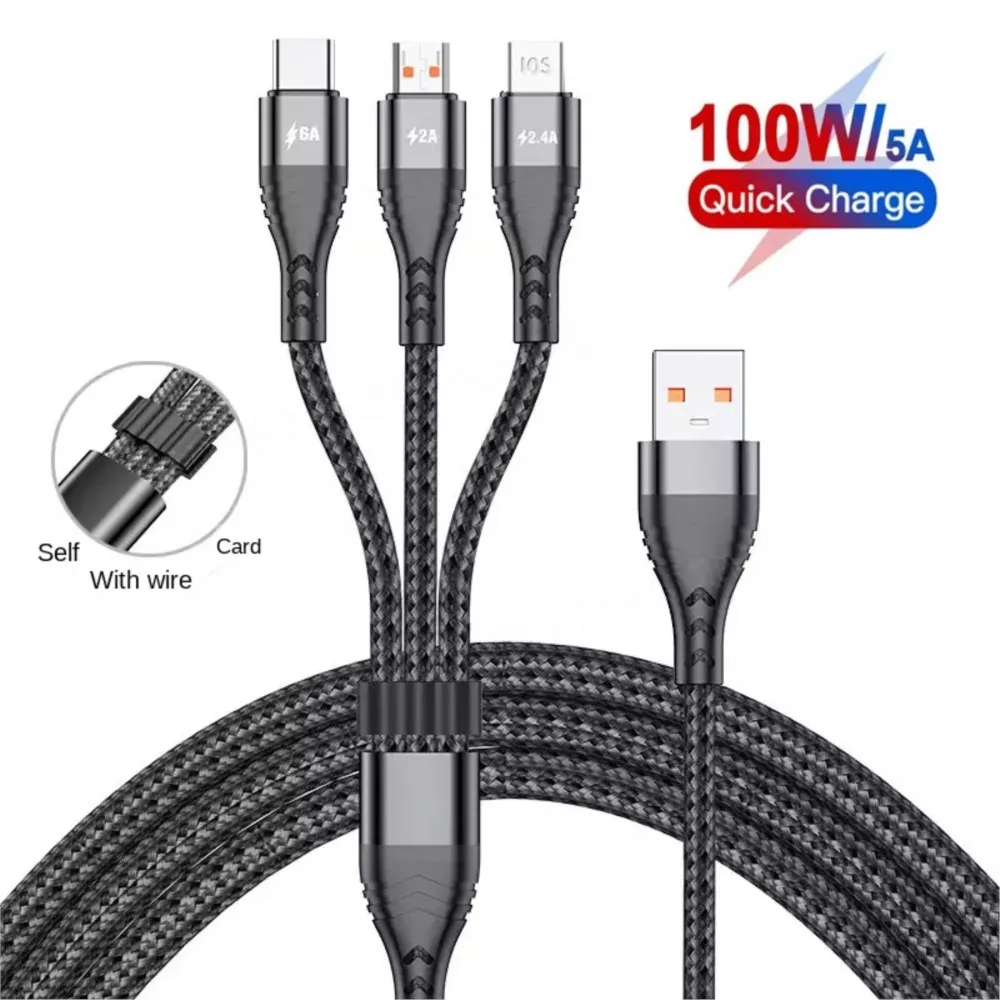 

YOCPONO 6A One-drag Three-data Cable Super Fast Charging Is Applicable To Xiaomi OPPO Flash Charging Three in one Charging Cable